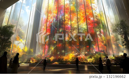Colorful tree installation in bright indoor space Colorful tree installation in bright indoor space 132196662