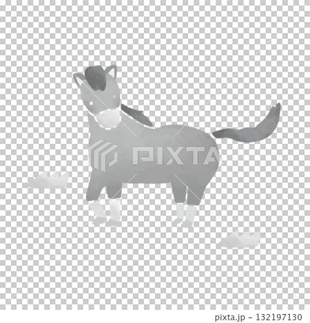 Monochrome New Year's card illustration of a horse 132197130
