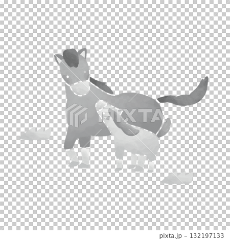 一匹馬和它的幼崽互相凝視的單色插圖 一匹馬和它的幼崽互相凝視的單色插圖 132197133