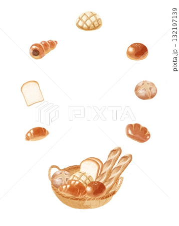 おいしそうなパンのセットイラスト おいしそうなパンのセットイラスト 132197139