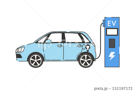 充電ステーションで充電中の電気自動車のイラスト 132197172