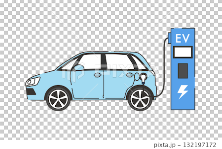 充電ステーションで充電中の電気自動車のイラスト 132197172