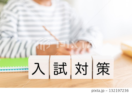 入試対策のブロックと勉強をする小学生の男の子 132197236