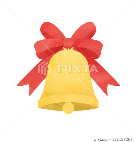 クリスマスベル クリスマスに使えるベルとリボンの水彩イラスト クリスマスベル クリスマスに使えるベルとリボンの水彩イラスト 132197267
