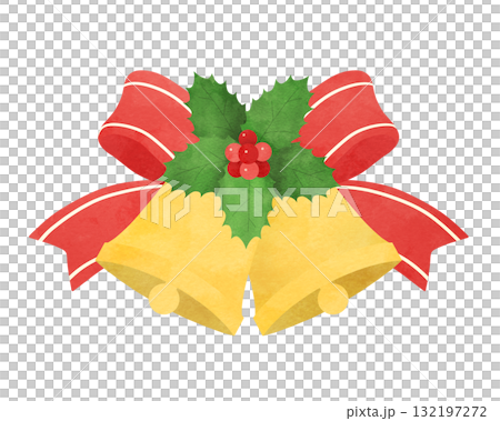 Christmas Bells Watercolor illustration of bells, holly and ribbons for Christmas 132197272