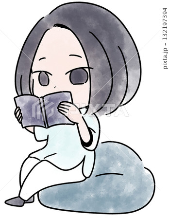 本を読む女性の水彩カラー 132197394