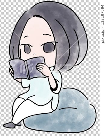 本を読む女性の水彩カラー 132197394