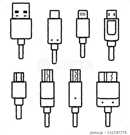 USBケーブルの種類のイラスト 132197779