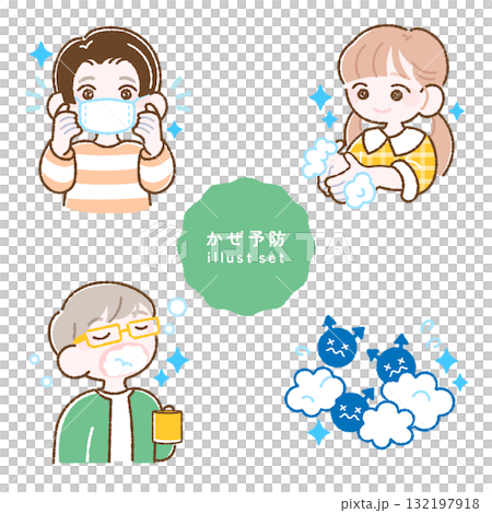 Illustration of a child taking measures to prevent and treat colds ①a 132197918