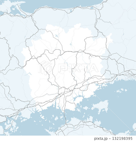 日本の岡山県と隣接する都道府県を含む、シンプルなロードマップ 132198395