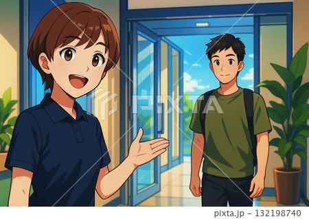 スタッフが来館者を迎えるシーン 132198740