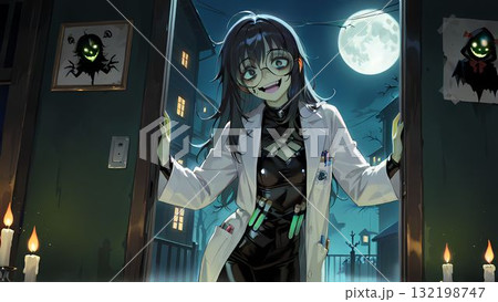 ハロウィーンでゾンビのマッドサイエンティストのイラスト 132198747