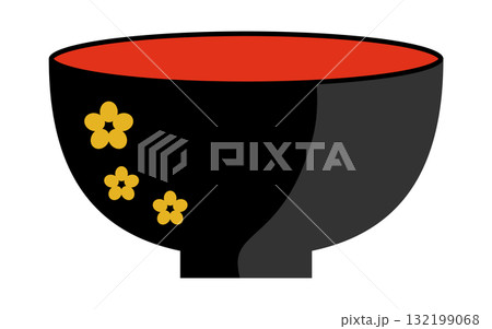 日本の伝統的な漆塗りの上品なお椀イラスト 132199068