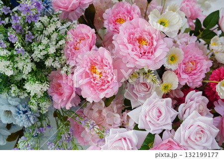 Beautiful Artificial flowers bouquet with space copy background Beautiful Artificial flowers bouquet with space copy background 132199177