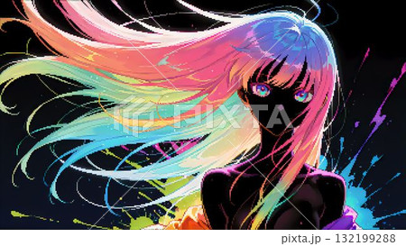 象徴的でカラフルな、ダークイメージの女性のドット絵 132199288