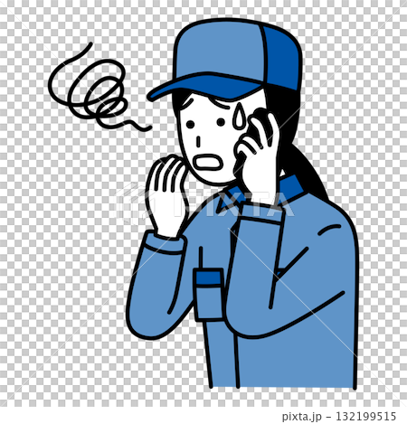 一名身穿工作服的女子因智慧型手機上的來電而感到困惑 132199515