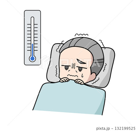 寒さで眠れない高齢男性のイラスト 寒さで眠れない高齢男性のイラスト 132199525