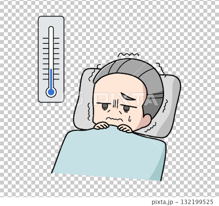 寒さで眠れない高齢男性のイラスト 寒さで眠れない高齢男性のイラスト 132199525