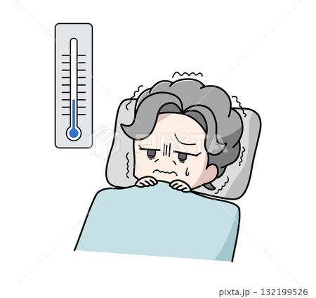 寒さで眠れない高齢女性のイラスト 寒さで眠れない高齢女性のイラスト 132199526