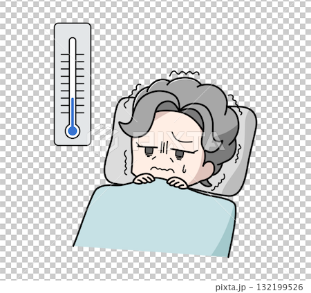 寒さで眠れない高齢女性のイラスト 寒さで眠れない高齢女性のイラスト 132199526