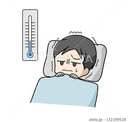 寒さで眠れない男性のイラスト 寒さで眠れない男性のイラスト 132199528