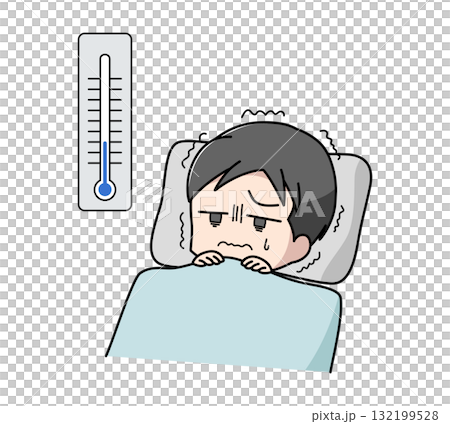 一名男子因寒冷而無法入睡的插圖 一名男子因寒冷而無法入睡的插圖 132199528