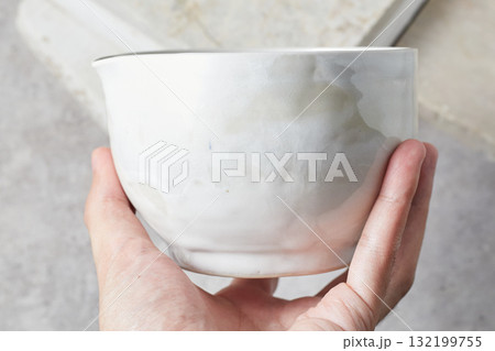 Tea bowl ceramic on gray background. 132199755