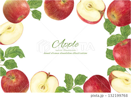 水彩で描いたカットされたりんごのフレームイラスト 132199768