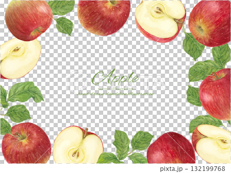 水彩で描いたカットされたりんごのフレームイラスト 132199768