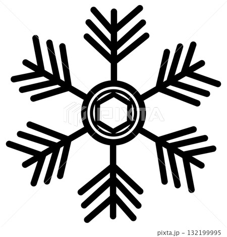 黒い六角形の入った雪の結晶 132199995