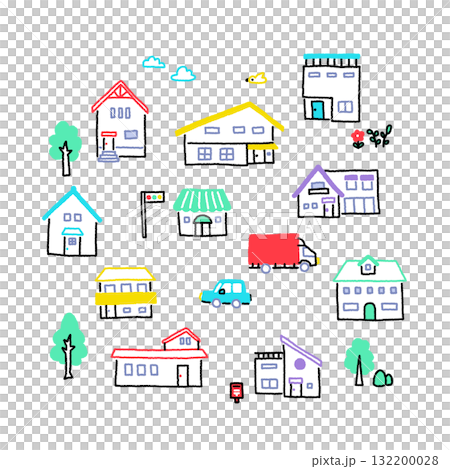 カラフルな住宅の街並み 132200028