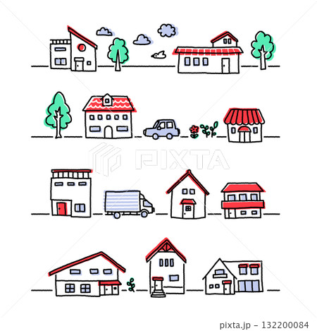 シンプルな家の手書き風線画イラスト 132200084