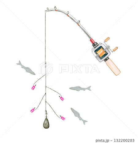 ワカサギ釣り 魚釣り 釣り竿 ロッド 水彩 イラスト ワカサギ釣り 魚釣り 釣り竿 ロッド 水彩 イラスト 132200283