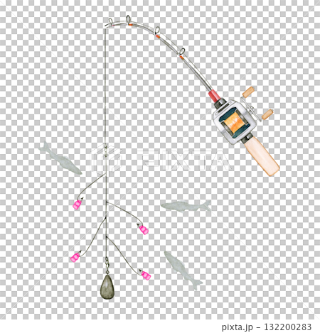 ワカサギ釣り 魚釣り 釣り竿 ロッド 水彩 イラスト ワカサギ釣り 魚釣り 釣り竿 ロッド 水彩 イラスト 132200283