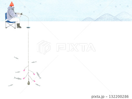 ワカサギ釣り 魚釣り　人物 背景　水彩 イラスト 132200286