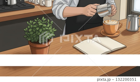 こだわりの一杯を注ぐバリスタの手元　バナー素材 132200351