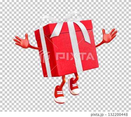 Cartoon Gift Box with white Ribbon and Trendy Sneakers on a white Background Cartoon Gift Box with white Ribbon and Trendy Sneakers on a white Background 132200448