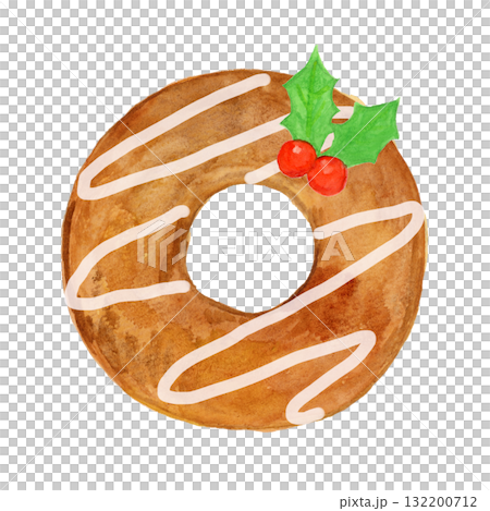 手描き水彩のクリスマスリース風ドーナツ（チョコ） 132200712
