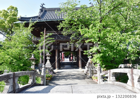 名古屋市　笠寺観音（笠覆寺）の仁王門と太鼓橋と新緑 132200836