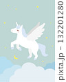ミントグリーンの空を駆けるユニコーン(午年の年賀状2026年・文字なし) 132201280