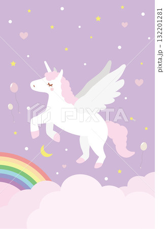 夢の空を駆けるユニコーン(午年の年賀状2026年・文字なし) 夢の空を駆けるユニコーン(午年の年賀状2026年・文字なし) 132201281