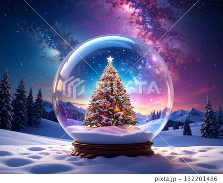 【クリスマス素材】クリスマスツリーと冬の風景 132201486
