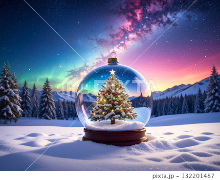 【クリスマス素材】クリスマスツリーと冬の風景 132201487