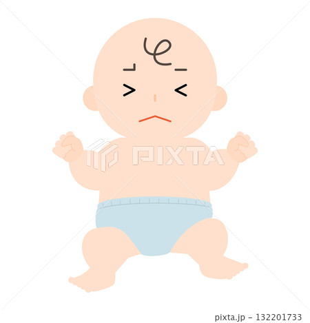 泣きそうなおむつ姿の赤ちゃん 泣きそうなおむつ姿の赤ちゃん 132201733
