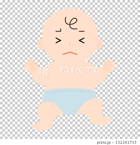 泣きそうなおむつ姿の赤ちゃん 泣きそうなおむつ姿の赤ちゃん 132201733