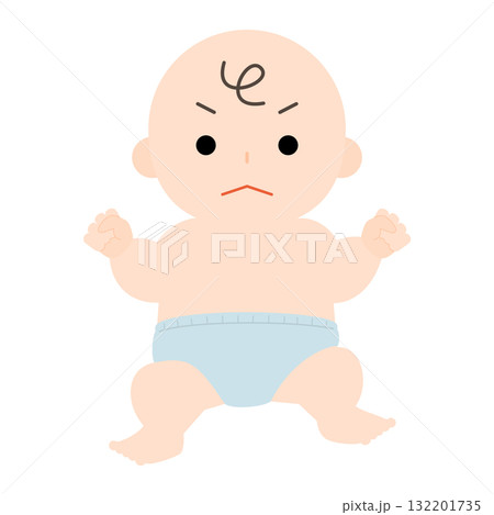 不機嫌そうなおむつ姿の赤ちゃん 不機嫌そうなおむつ姿の赤ちゃん 132201735