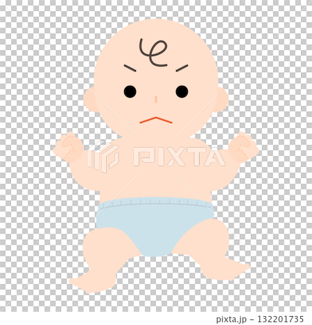 不機嫌そうなおむつ姿の赤ちゃん 不機嫌そうなおむつ姿の赤ちゃん 132201735