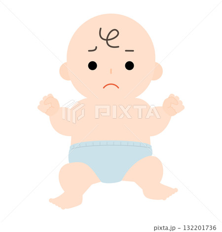 困り顔のおむつ姿の赤ちゃん 困り顔のおむつ姿の赤ちゃん 132201736