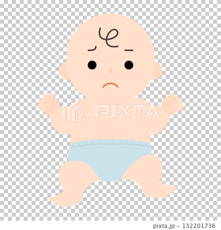 困り顔のおむつ姿の赤ちゃん 困り顔のおむつ姿の赤ちゃん 132201736