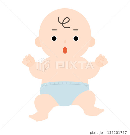 驚いた表情のおむつ姿の赤ちゃん 驚いた表情のおむつ姿の赤ちゃん 132201737